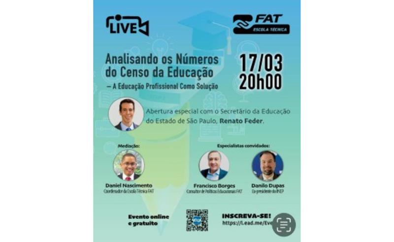 FAT promove live para analisar os números do Censo da Educação e discutir soluções em educação profissional