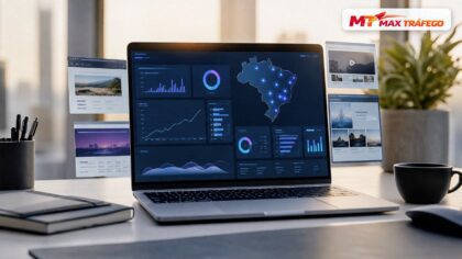 MaxTráfego oferece painel para configurar visitas, regiões, origens e tempo de permanência em projetos digitais.